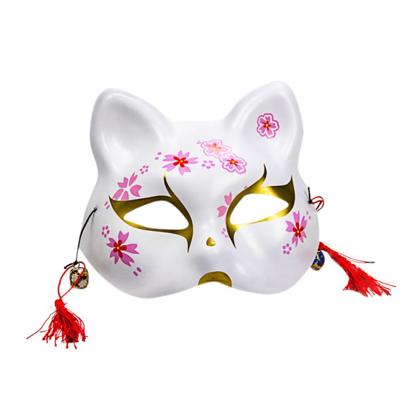 Masque Japonais Chat Blanc et Rose