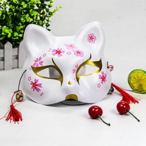 Masque Japonais Kitsune Fleurs Roses