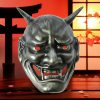 Masque japonais Hannya en argent antique avec finition métallique et expression démoniaque traditionnelle