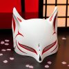 Masque japonais Kitsune l'Ambigu blanc avec motifs rouges en forme de renard sacré traditionnel