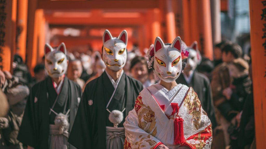 Procession traditionnelle Japon Masque Japonais