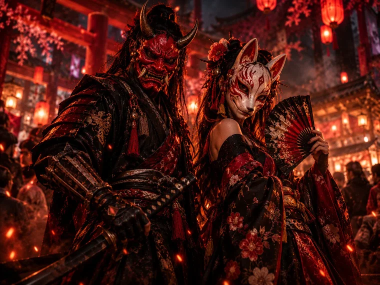 Masques japonais Kitsune et Oni pour le cosplay